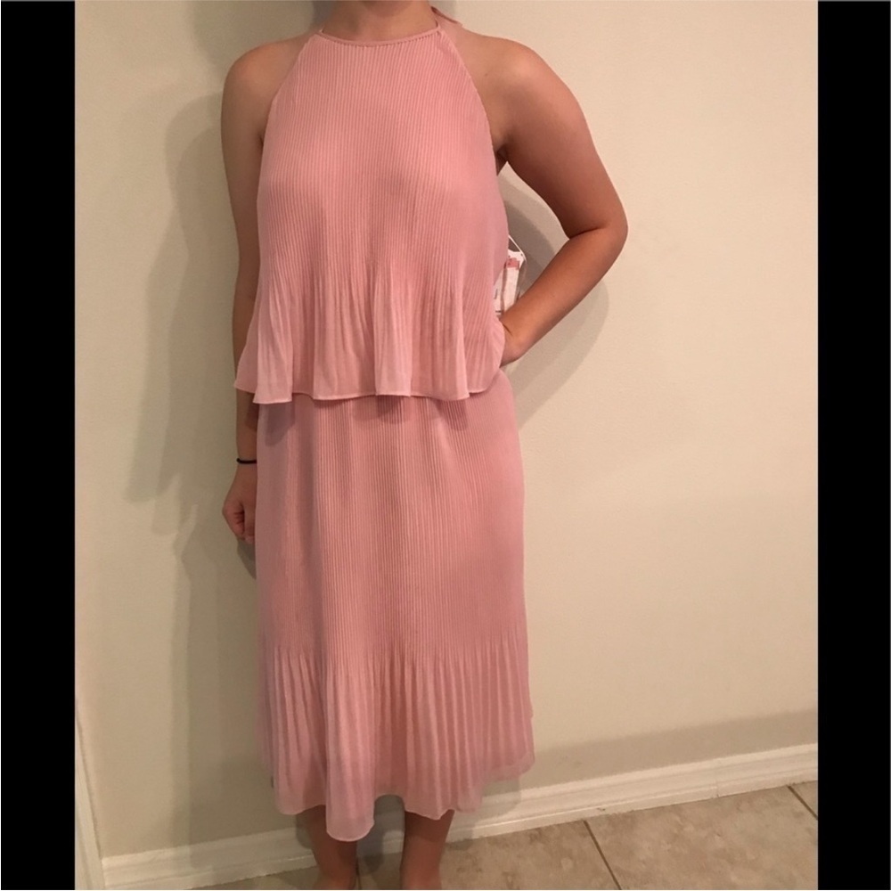 H by Halston Pleated Halter Midi Dress Pink Pearl Backless 10 NWT - Picture 6 of 12